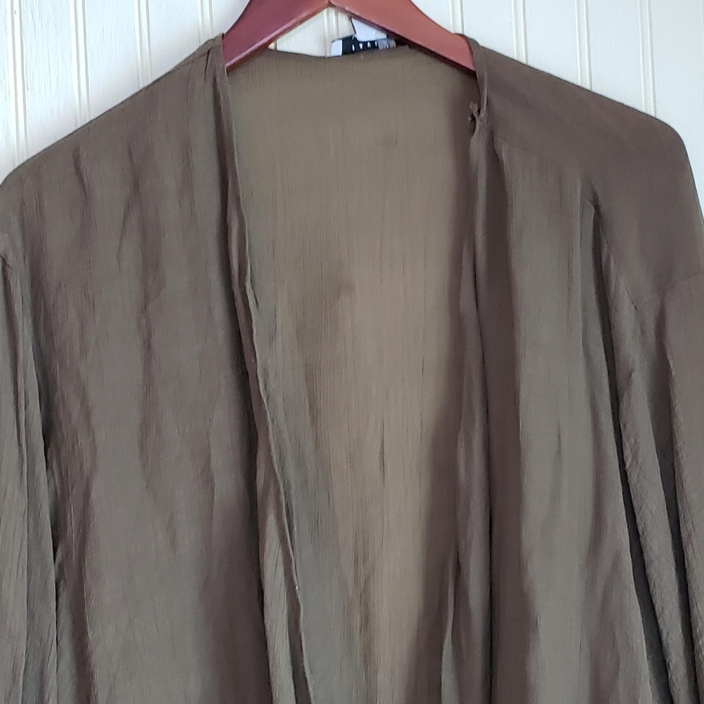 FAVLUX Blouse Womens Large Brown Sheer V Neck Long Sleeve Draped Surplice Top